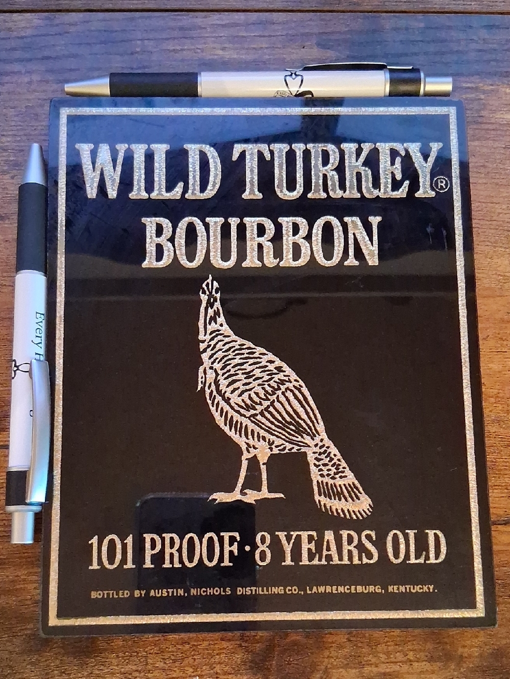 Vintage Wild Turkey Bourbon Mirror Glass  Sign - Black & Silver